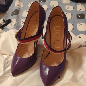 Gucci Purple Heels with Striped Strap